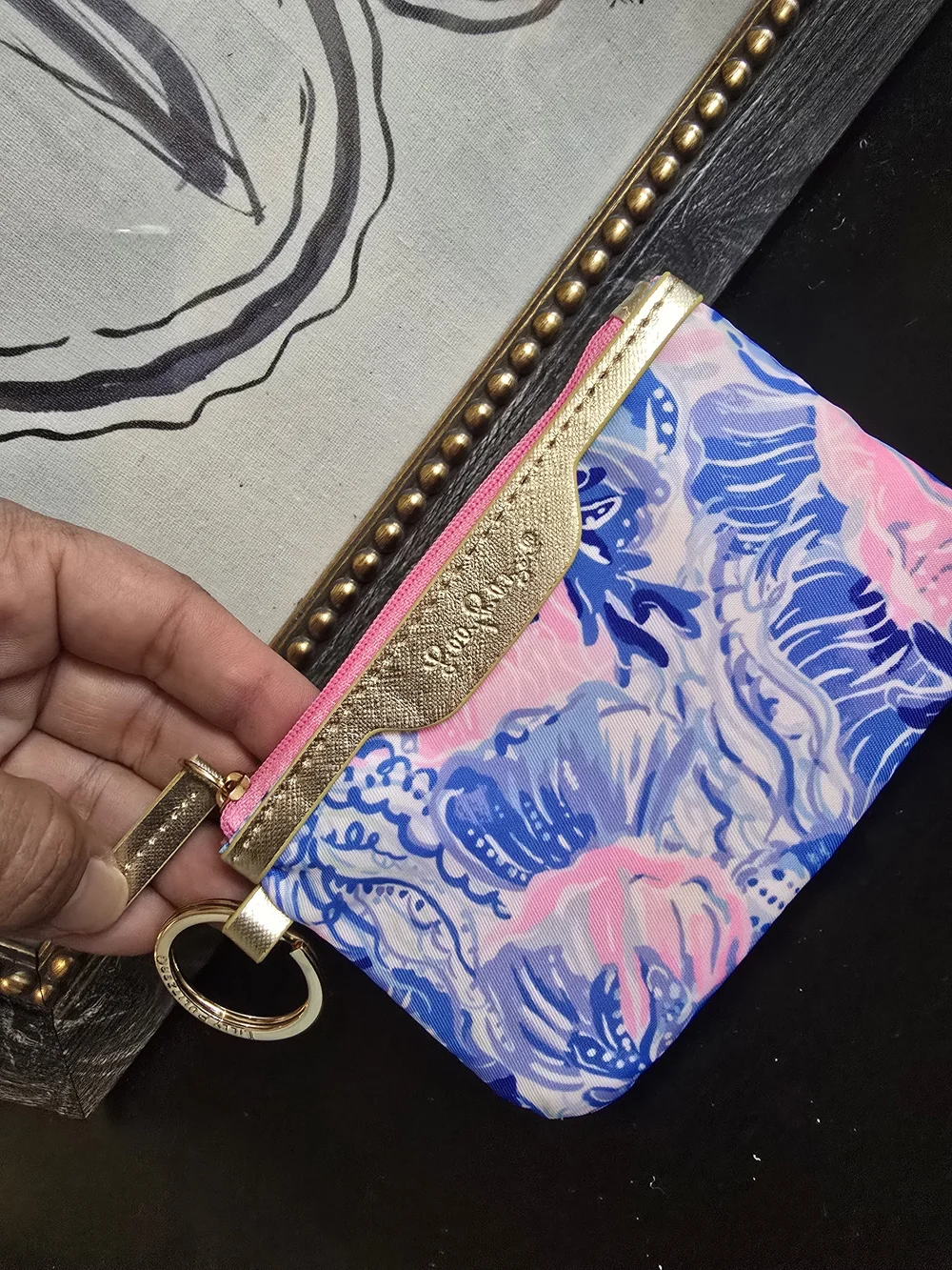 Lilly Pulitzer ID case shade seekers tropical print gold hardw coin purse wallet